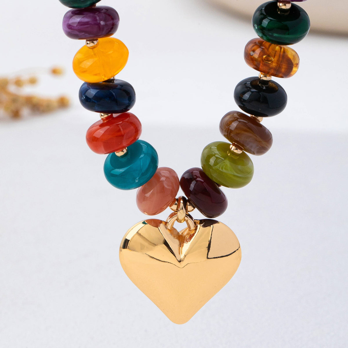 Multicolor Rochelle Bead Heart Pendant Necklace sm