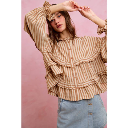VARIEGATED STRIPE REVERSIBLE FLOWY BOHO TOP