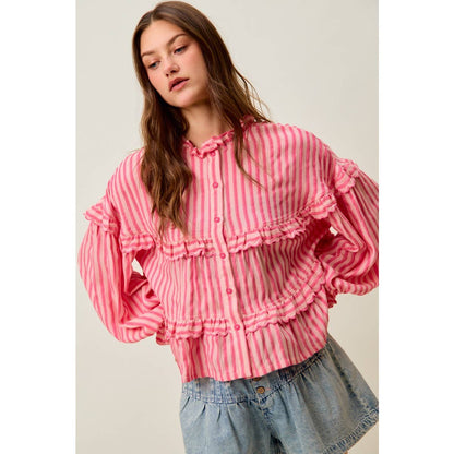 VARIEGATED STRIPE REVERSIBLE FLOWY BOHO TOP