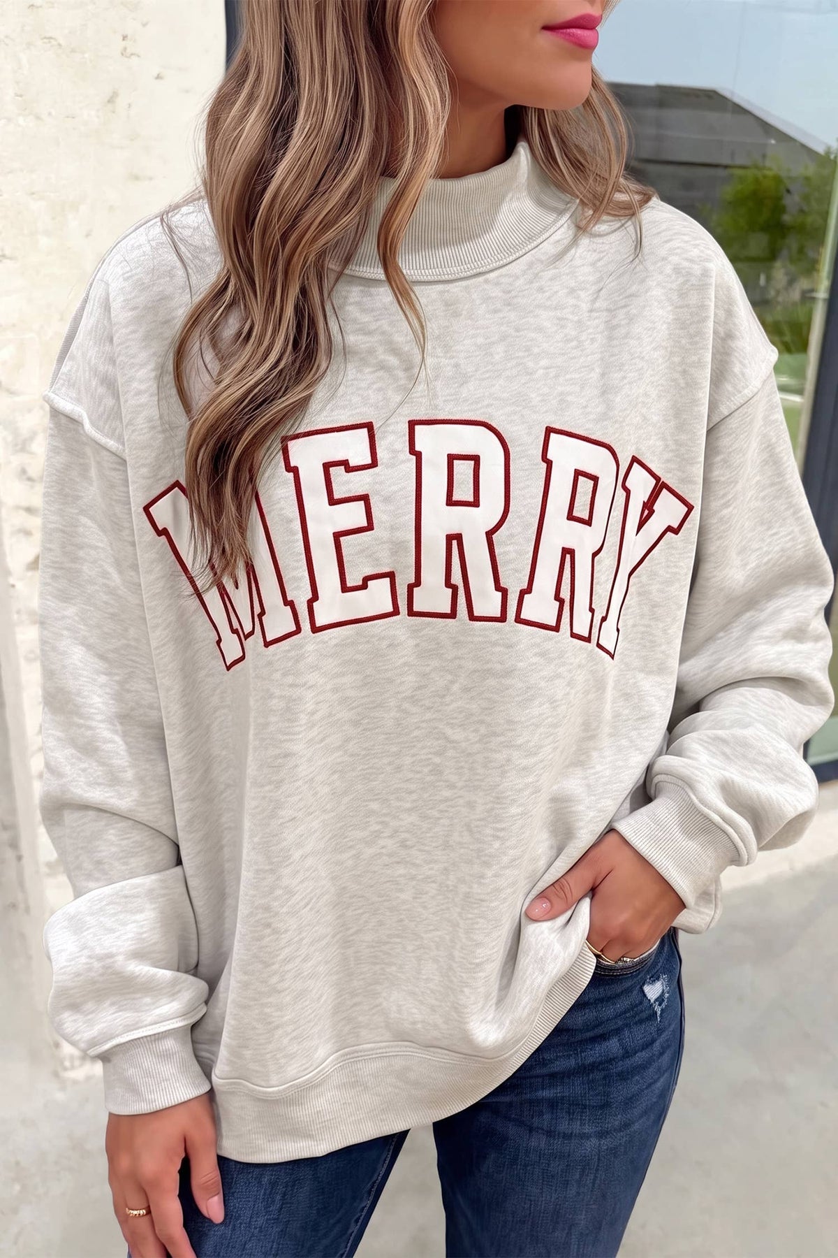 Merry / JOLLY Mock Neck Pullover Sweatshirt | S-XL