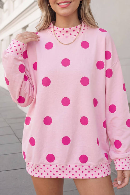 Polka Dot Print Mockneck Oversized Pullover | S-XL