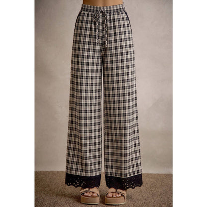 PLAID CHECK WIDE LEG PANTS