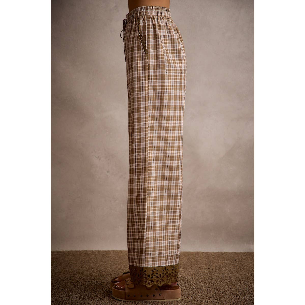 PLAID CHECK WIDE LEG PANTS