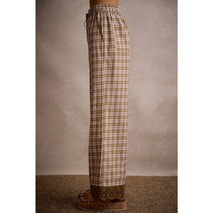 PLAID CHECK WIDE LEG PANTS