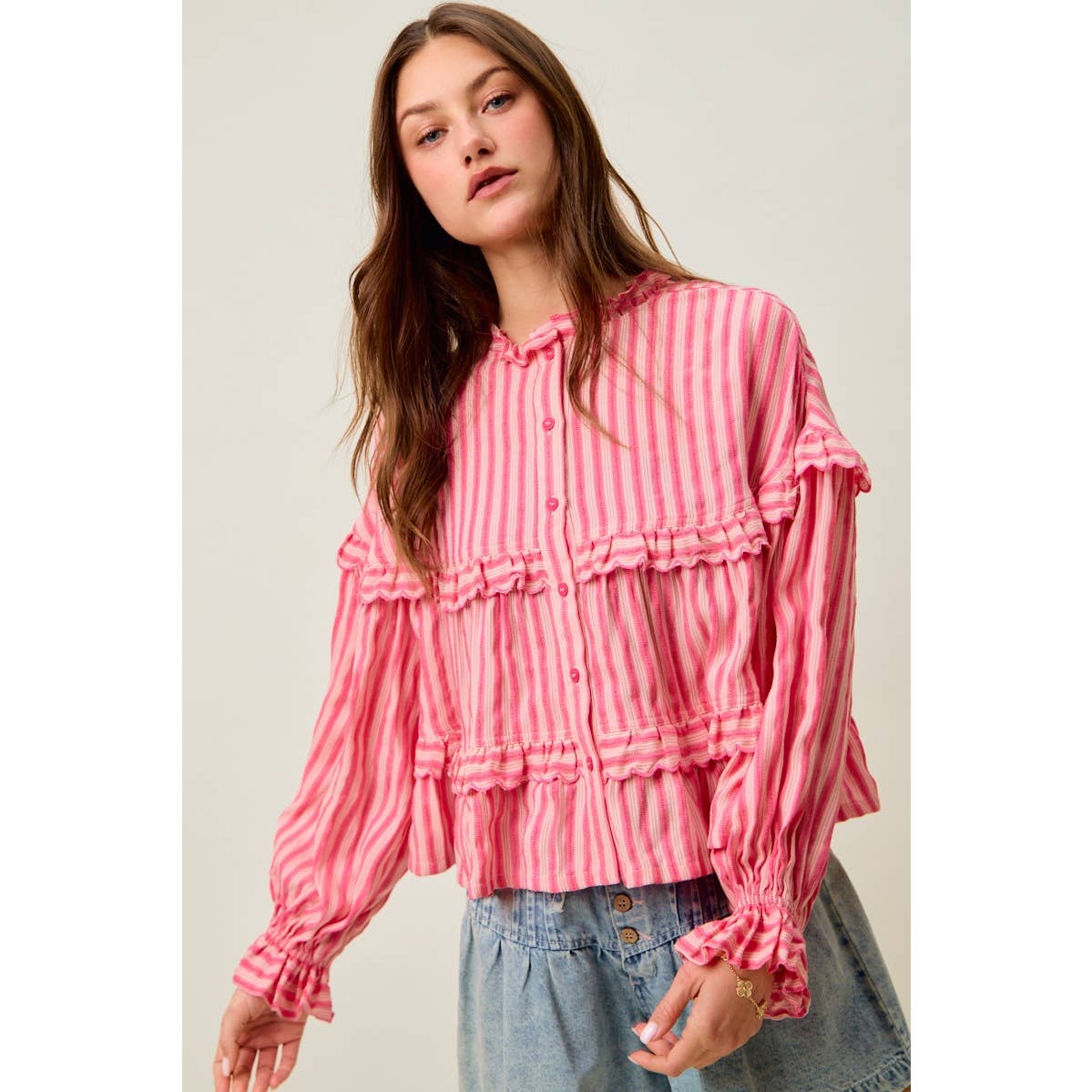 VARIEGATED STRIPE REVERSIBLE FLOWY BOHO TOP