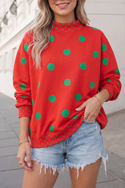 Polka Dot Print Mockneck Oversized Pullover | S-XL