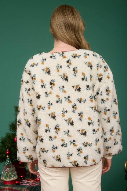 Floral Print Sherpa Jacket