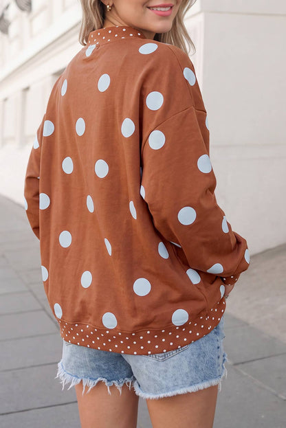 Polka Dot Print Mockneck Oversized Pullover | S-XL